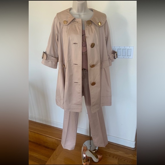 JESSICA Womens Nude Tan 2PC Outfit Set Suit Pants Bottom Blazer Jacket Sz 2 4 - Picture 1 of 12